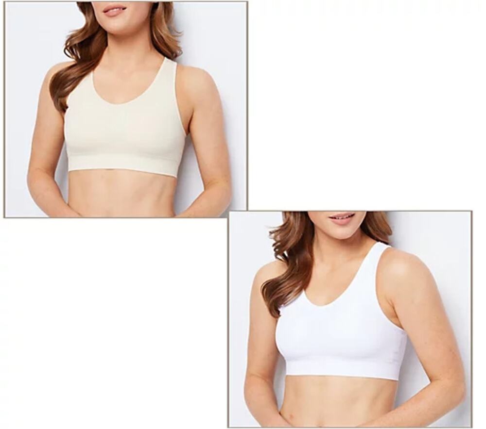 AnyBody Set of 2 Bralette White Ivory Small Rib Knit Seamless Cozy NWOT